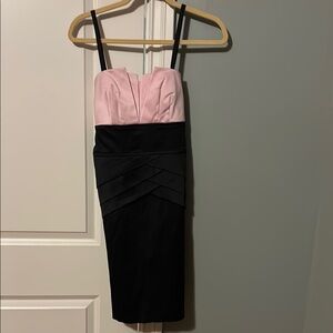 Pink and Black Strapless Cocktail Dress